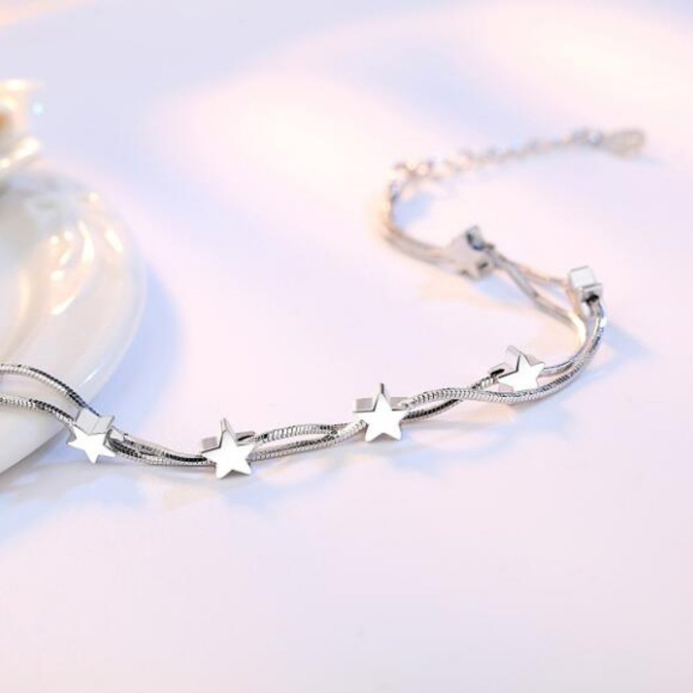 Sterling Silver Double Layer Star Bead Bracelet - Picture 5 of 5